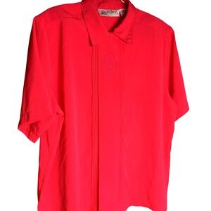 Yves St. Clair Women's 20W Pink Embroidered Button Front Blouse Short Sleeve